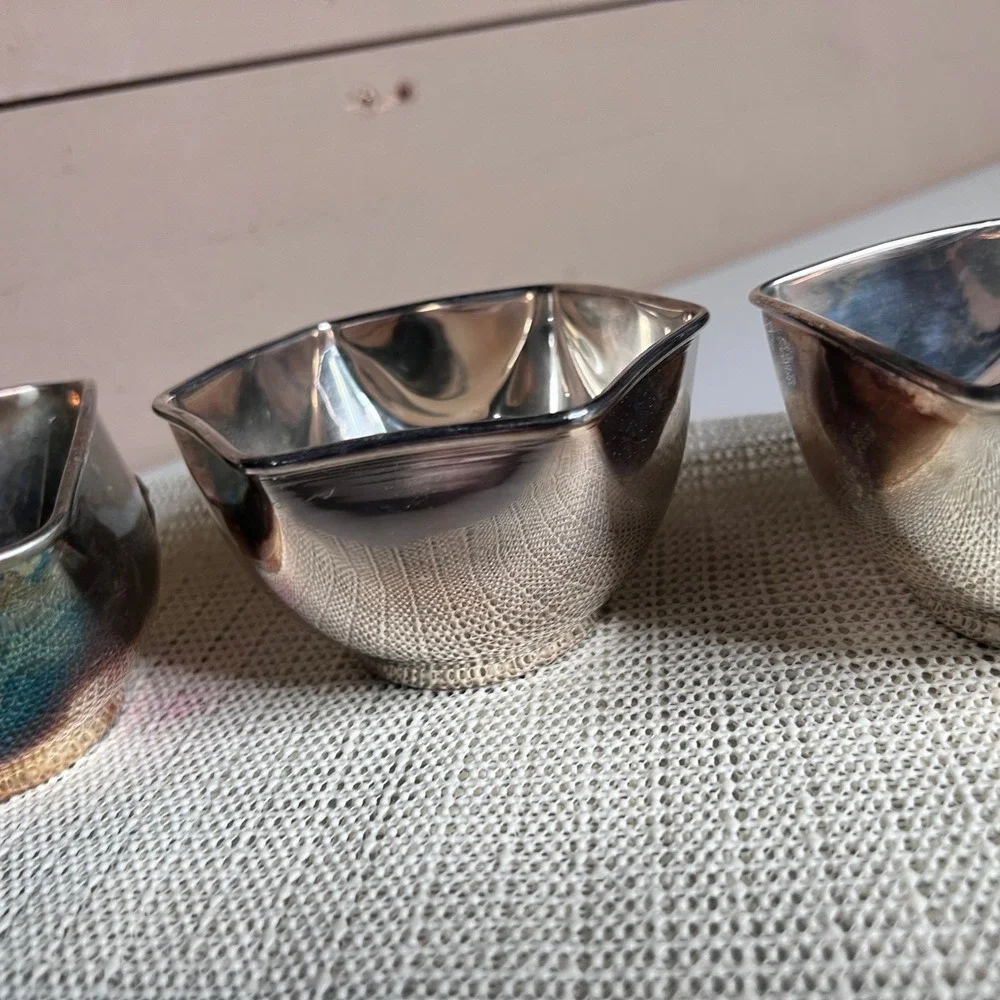 Paradigm India Silver Tone Metal Nut Bowls Set of 3 Geometric Teardrop Hex - Picture 6 of 7